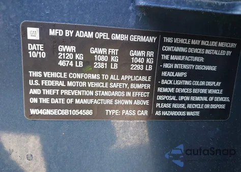 2011 Buick Regal Cxl Russelsheim z USA, uszkodzony, nr VIN W04GN5EC6B1054586